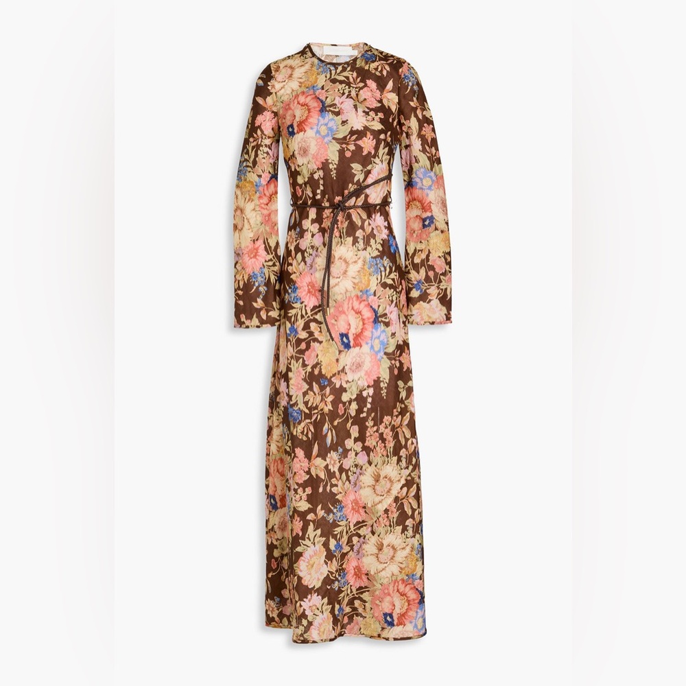 Zimmermann Brown Floral Maxi Dress with Pink and Blue Accents
